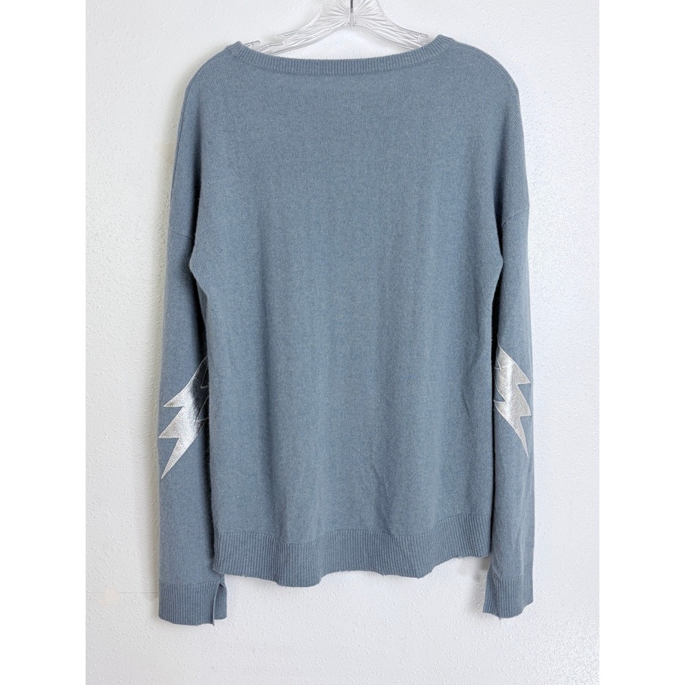 Zadig & Voltaire Cici C Patch Sweater Blue Cashmere Lightning Bolt L